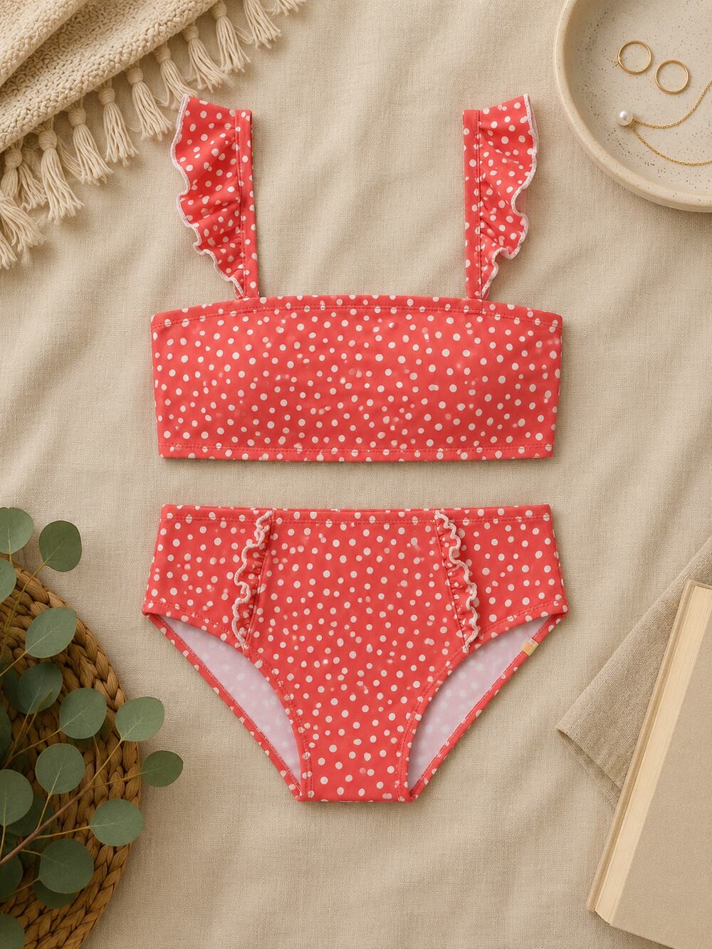 Summersalt The Ruffle Oasis Bikini Set On the Dot Polka Dot Coral White Size 12